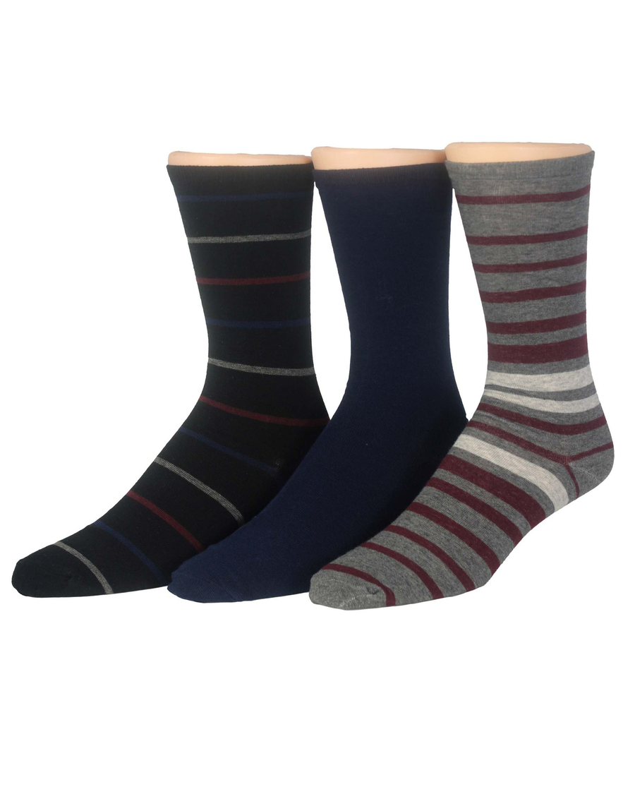 (image for) Innovative Flat Knit Crew Socks with Pattern, 3 Pack